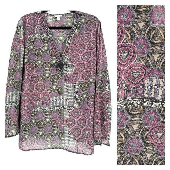 Apt 9 Floral Blouse Embroidered V Neck Long Sleeve Paisley Sheer Boho Size 2X - Picture 1 of 12